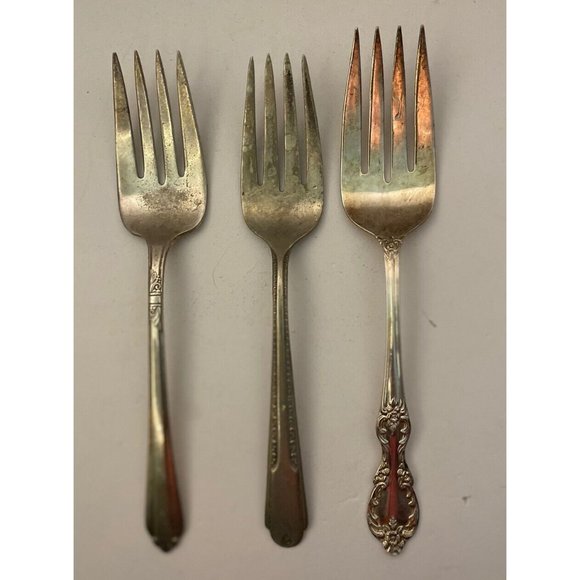 Vtg Silver Plate Lot Of 3 Serving Forks To Restore Repurpose Crafting - Picture 9 of 9